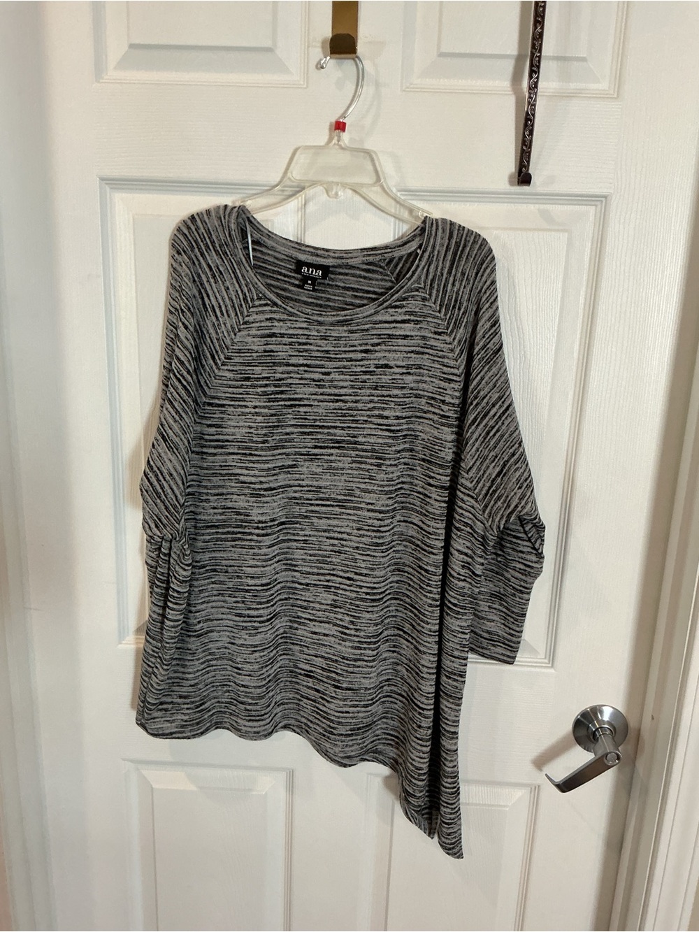 A.n.a Black & Gray Striped Raglan Sleeve Top